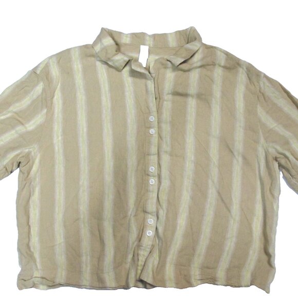 STARS ABOVE Top Button Down Shirt Linen Blend Beige Women's Size M - Picture 2 of 6